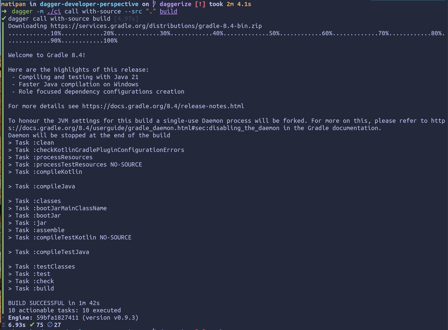 screenshot of the terminal showing the output of the command